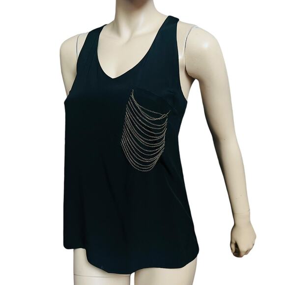 Jamison Tops - Jamison 100% Silk Top in Black with Gold Chains Front Pocket Size XS Sleeveless